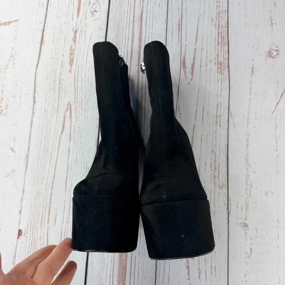 Steve Madden Passion Black Suede Platform Block Heel Ankle Boots PASS06S1 6.5M